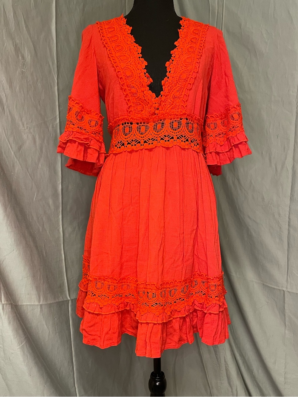 Saints + secrets Lace-Trim Red V-Neck Mini Dress
